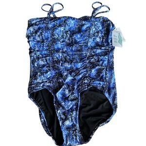 Blue Snakeskin One Piece Swimsuit Tummy Control Bust Control Women's Size 18 NWT